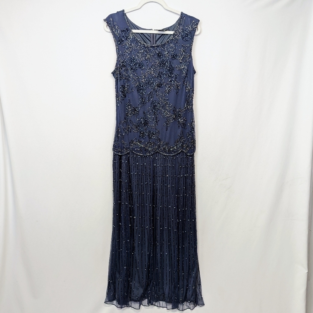 Pisarro Nights 16 Beaded Embellished Scalloped Longline Gown Event Maxi Dress